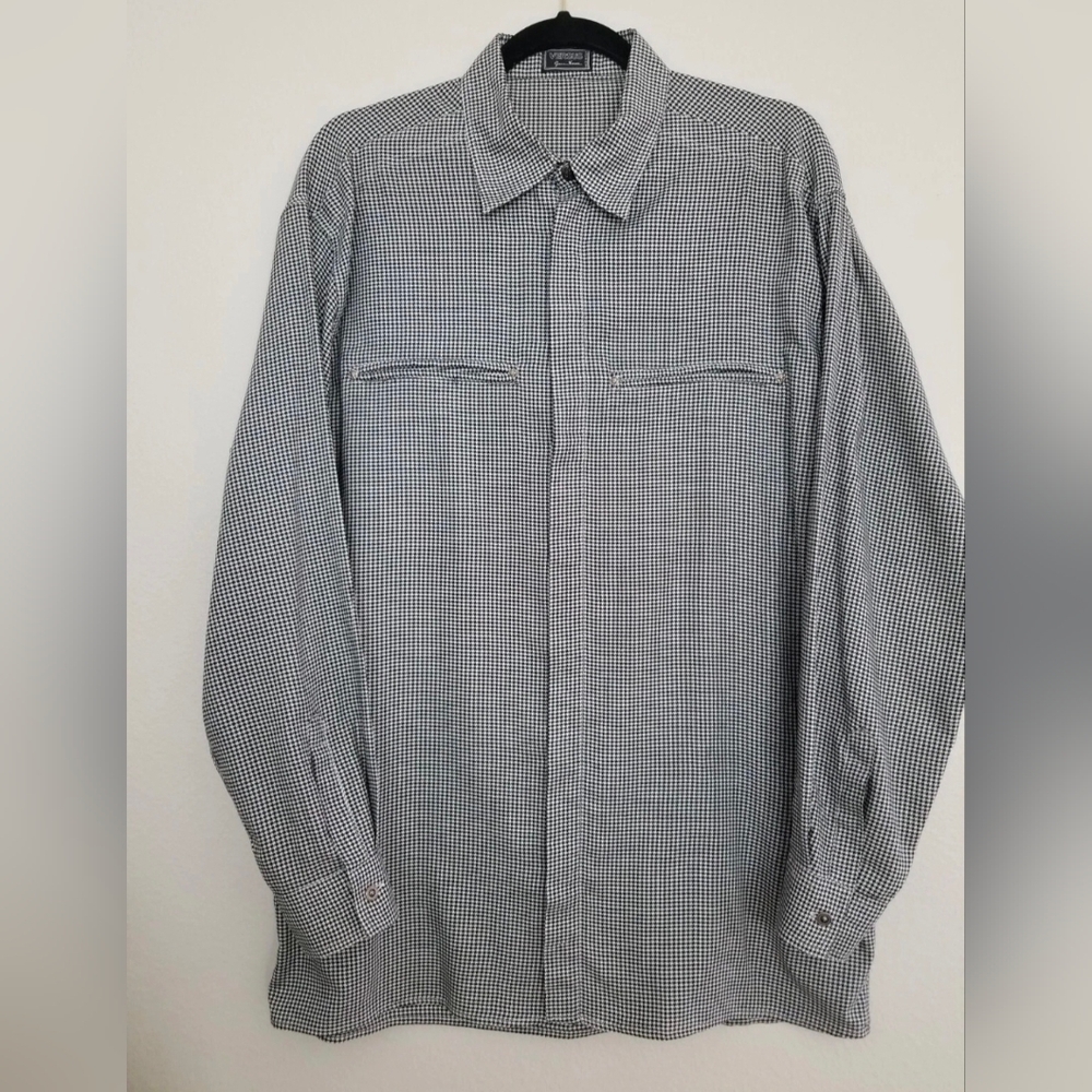 Vtg Versus Gianni Versace 90s Mens Button Front Shirt Houndstooth Print Sz 38/52
